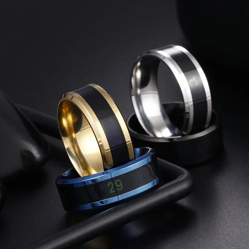 Anillo de pareja con diseño de temperatura, joyería de acero inoxidable con temperatura del estado de ánimo, anillo con estampado Celsius Fahrenheit, accesorios de joyería de mano