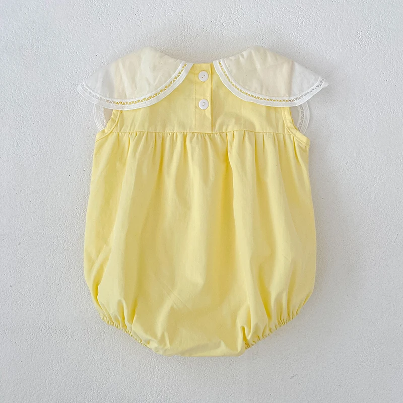 0-24M Baumwolle Sommer Baby Mädchen Kleidung Neugeborenes Baby Mädchen Strampler Ärmelloser Blütenblatt-Kragen Overall – Detail 17