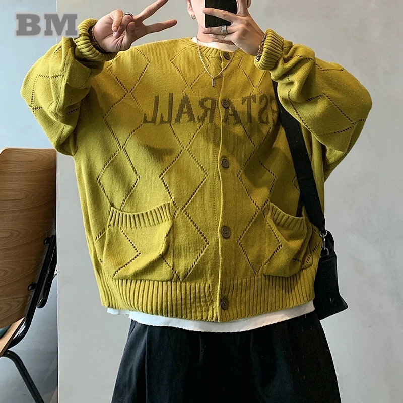 

Korean Style Hip Hop Oversized Quilted Knitwear Cardigan For Men Women Streetwear Loose Fall Trendy Fashionable Sweater Coat