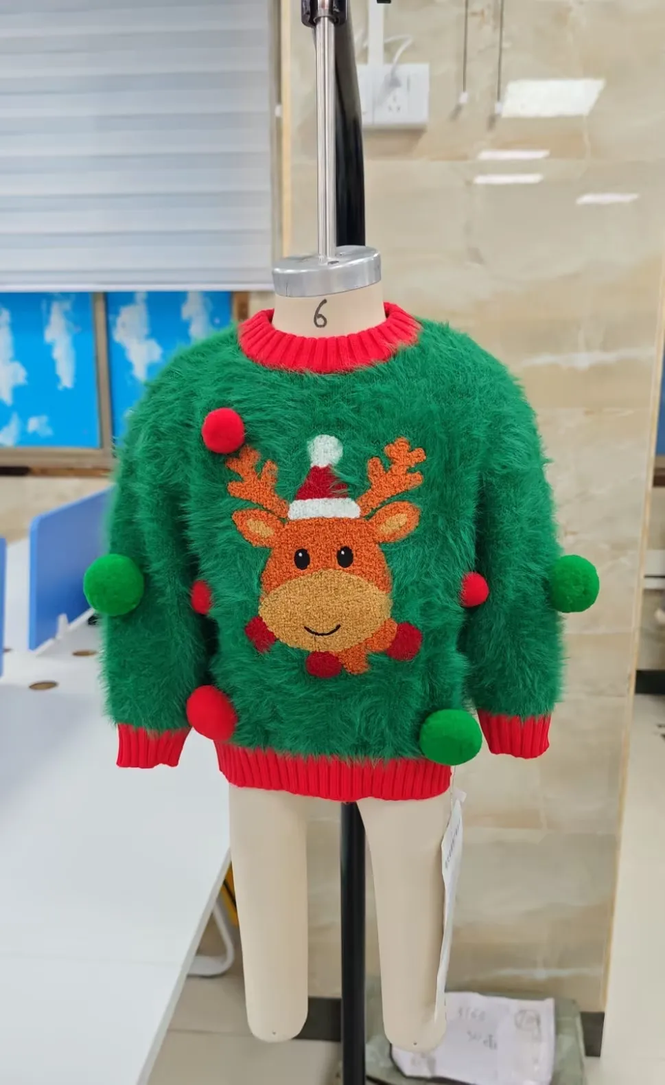 2027 New Years Toddler Baby Christmas Furry Sweaters Long Sleeve Round Neck Reindeer Winter Plush Ball Decor Tops Knit Pullover