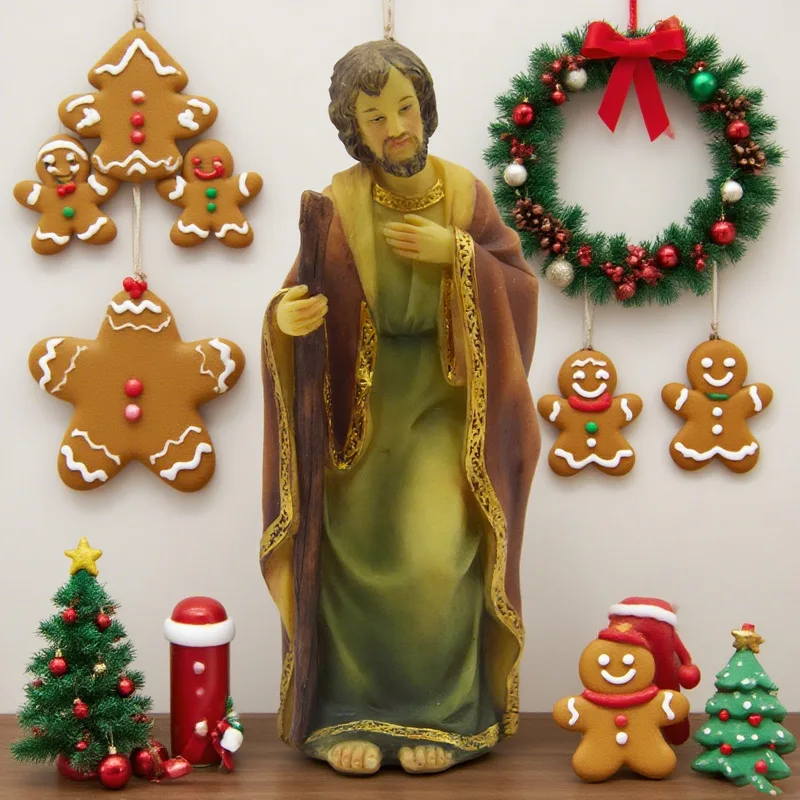 New Religious Holy Father Resin Figurine, Catholic Christian Character Statue, Christmas Home Desktop Ornament, Religious Festiv