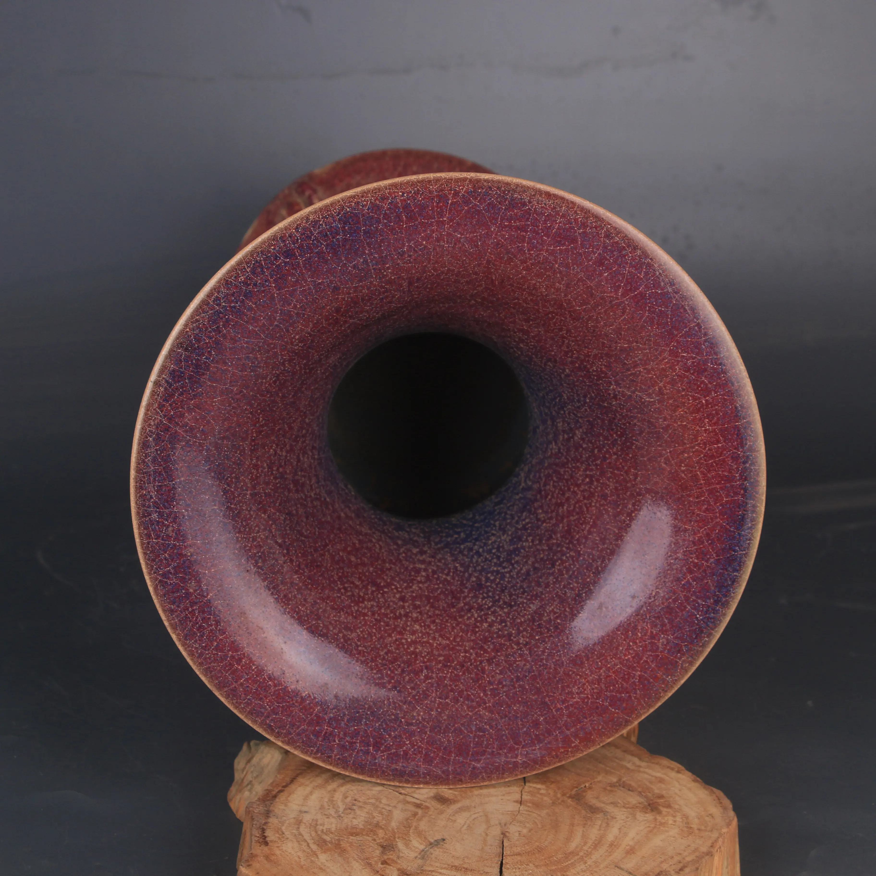 Antique Song Jun Kiln Red Glaze Large Huagu Vase Handmade Ice Crackle Original Clay Home Decor Collectible