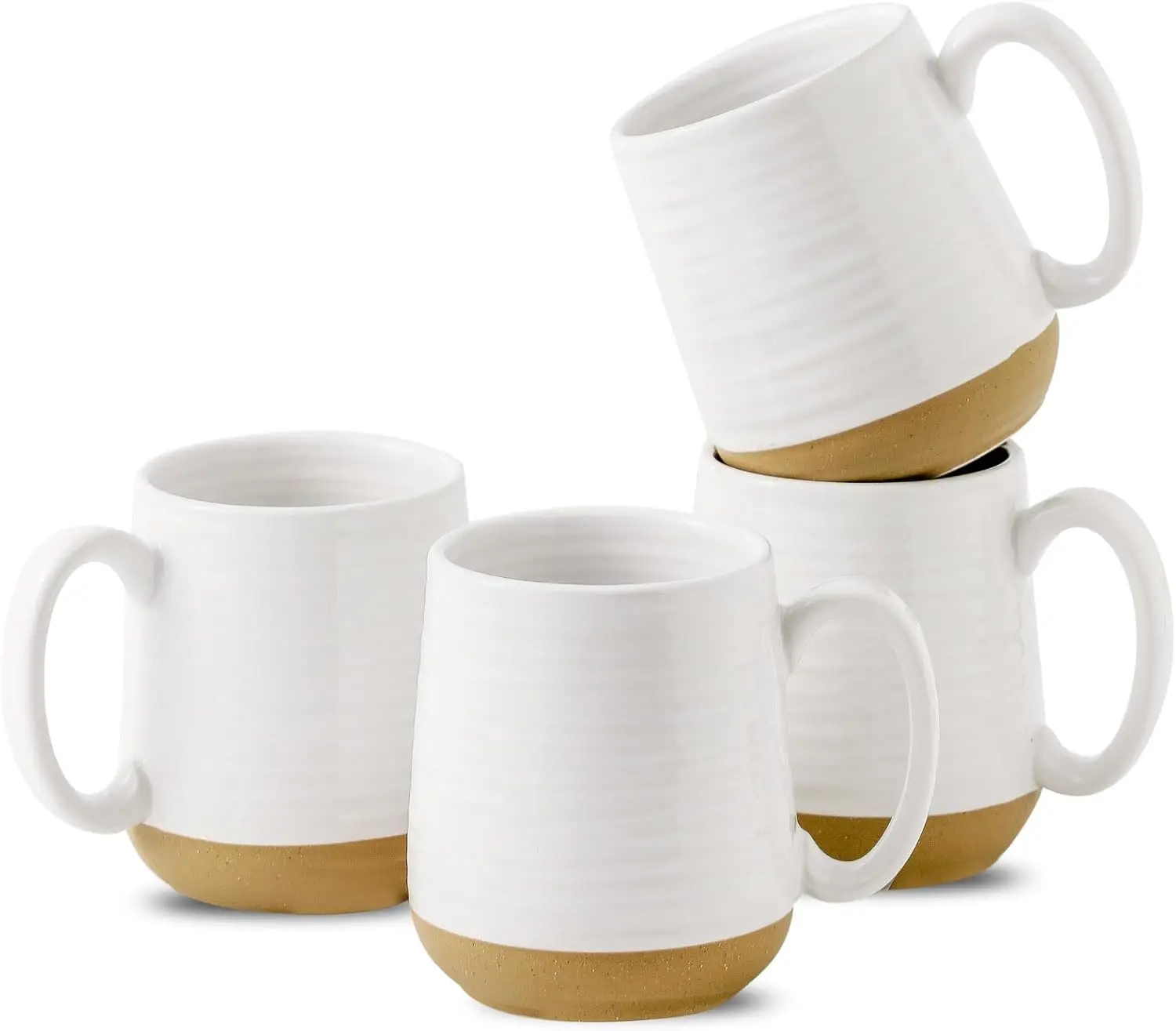 

Set of 4 Ceramic Coffee Mugs, 15 oz Large Tea Cups with Comfortable Handle, Microwave and Dishwasher Safe in White