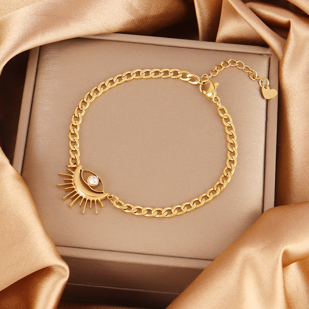 316L Stainless Steel Evil Eyes Chain Bracelet For Women Fashion Girls Wrist Chain Wrist Jewelry Party Holiday Gifts Accessories