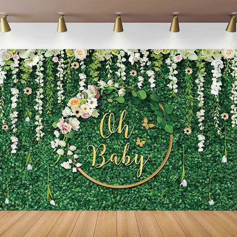 Photography Backdrop For Girl Or Boy Greenery Floral Gender Neutral Baby Shower Background Announce Pregnancy Party Decorations