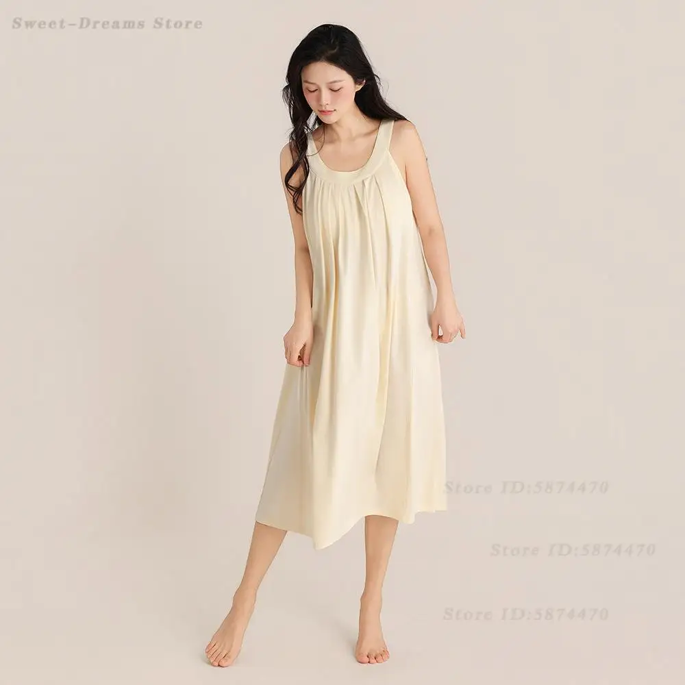Summer High End Nightgown Modal Cotton Sleeveless Nightdress Intimate Lingerie Sexy Chemise Sleepwear Long Suspender Home Wear - view 4