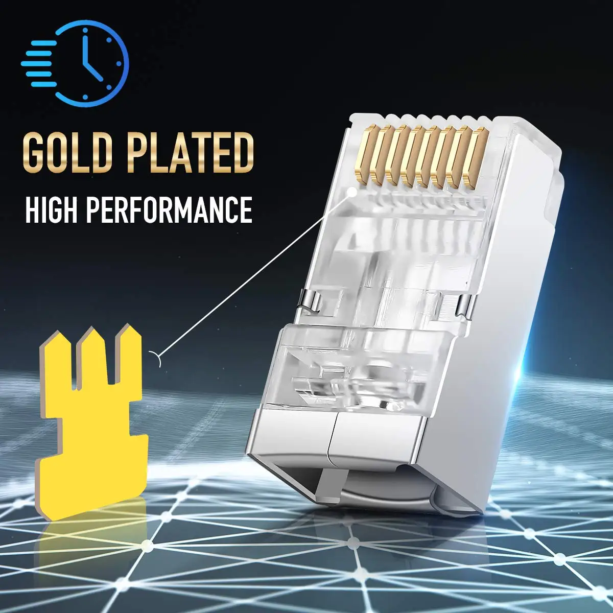 ZoeRax 100pcs Shielded RJ45 CAT5 CAT6 Pass Through Connectors -Modular Plugs Gold Plated 3 Prong 8P8C Ethernet Ends 1.1mm