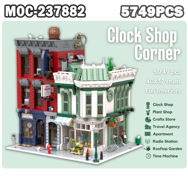 

MOC-237882 MOC House Street View Building Bricks Modular Technology Gifts Clock Shop Corner Assemble Children Toys Suit 5479PCS