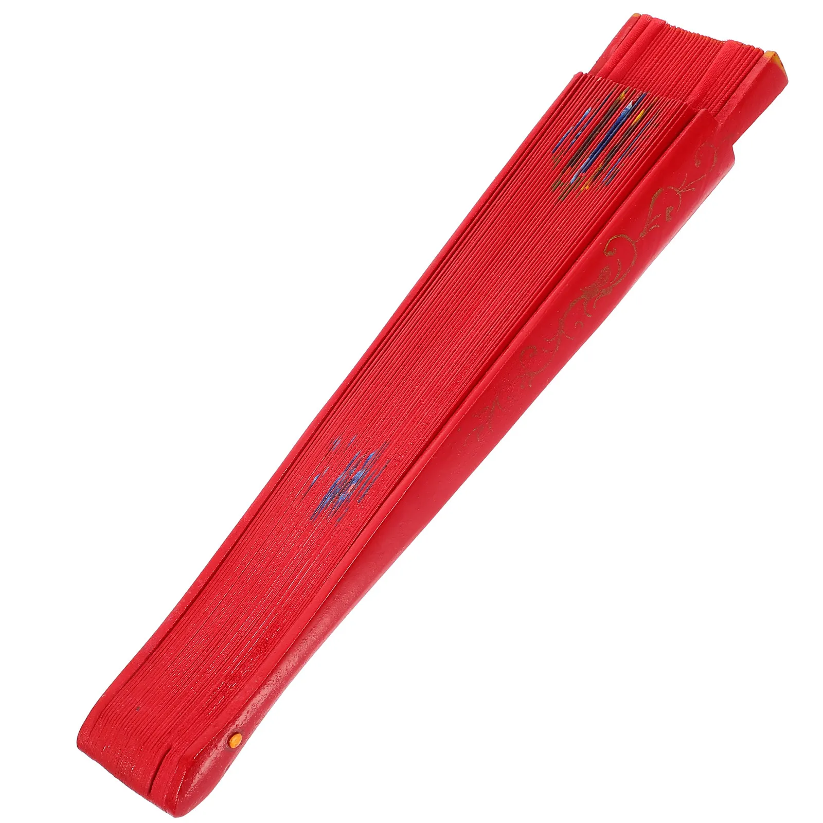 Red Lace Vintage Spanish Wooden Hand Fan Double Sided Hollow Pattern Foldable Handheld Fan for Dance Performance Decorative Use