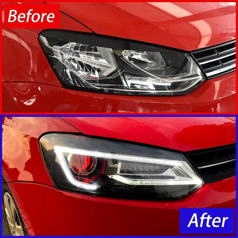 مجموعة مصابيح أمامية للسيارة لسيارة فولكس فاجن بولو 2011-2017 LED المصابيح الأمامية للسيارات ترقية عالية التكوين ملحقات عدسة العرض