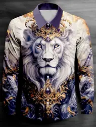 Men's Tiger Tiaras & Crowns Button Up Shirt Long Sleeve Fashion Casual Party Evening Wear Street Daily Spring Shirt Collar