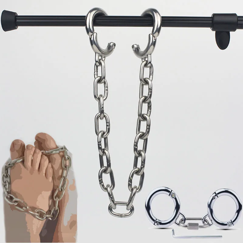 Unisex Stainless Steel Toe Cuffs Slave Shackles Manacles Lockable Slave Restraint Bondage Chain Sex Toys for Couples Adult Games