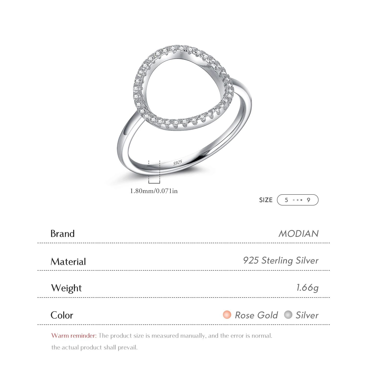 Classic Fashion Hollow out Hoop Sparkling White And Rose Ring Cubic Zirconia Jewelry Real Solid 925 Sterling Silver Rings