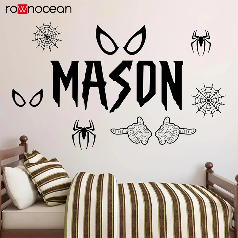 Personalized Name Wall Decal for Kids Bedroom Custom Room Decor Spider Web Boys Decoration Art Mural Vinyl StickerE995