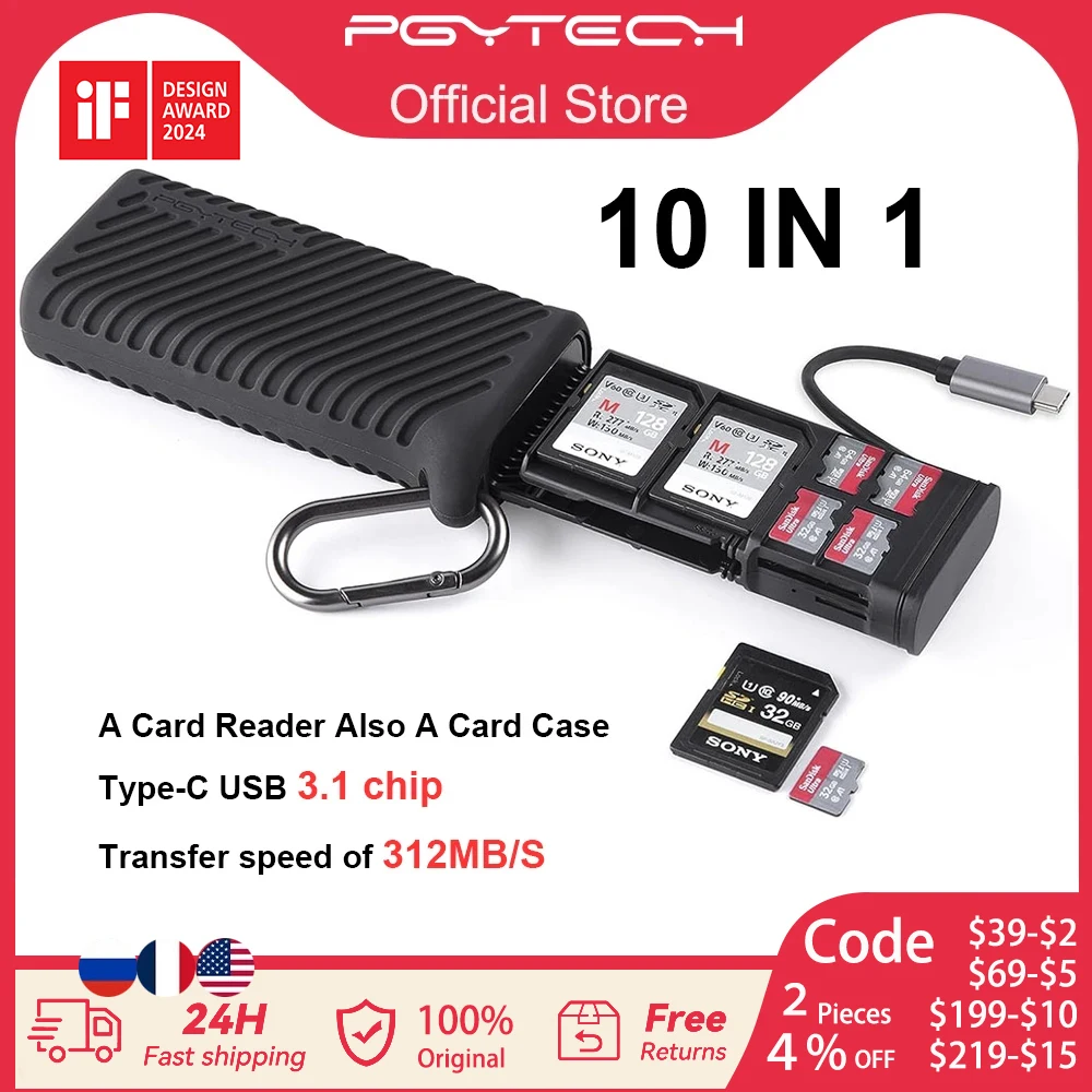 PGYTECH CreateMate High-Speed Card Reader & Case SD TF SIM Dual Slot Data Transfer Memory Card USB 3.1 Type-C For Cameras/phone