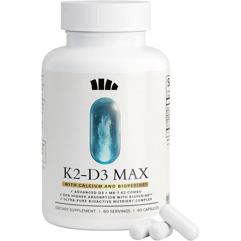 

Витамин D3+K2 4000 МЕ (100 мкг) на основе кокосового масла, 100% растительная вегетарианская добавка витамина D, 60 капсул