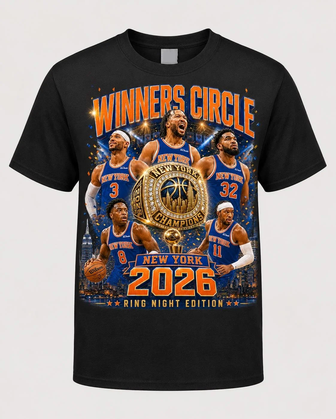 Camiseta Estampada de los Miembros del Winners Circle de los New York Knicks 2026, 100% Algodón, Ropa Unisex para Hombre y Mujer, Camiseta de Verano, Estilo Casual Y2K