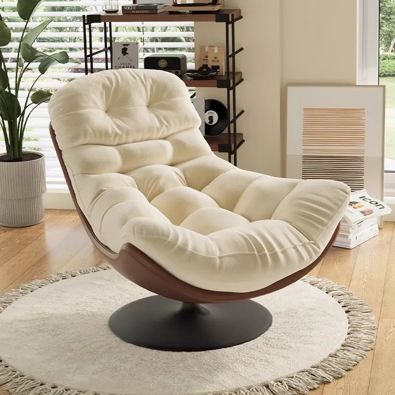 Modern revolving lounge chair with tufted trim, armchair with leather shell, suitable for living room, bedroom, reading corner