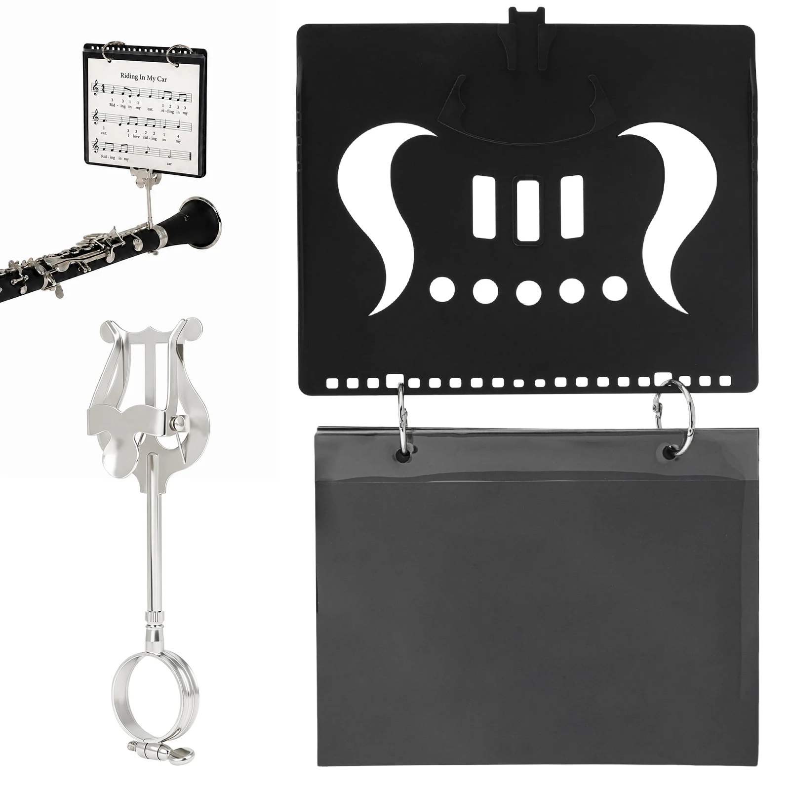 Clarinet Marching Lyre Flip Folder Set for Marching Band Practice Parade Performance Music Sheet Holder Stand