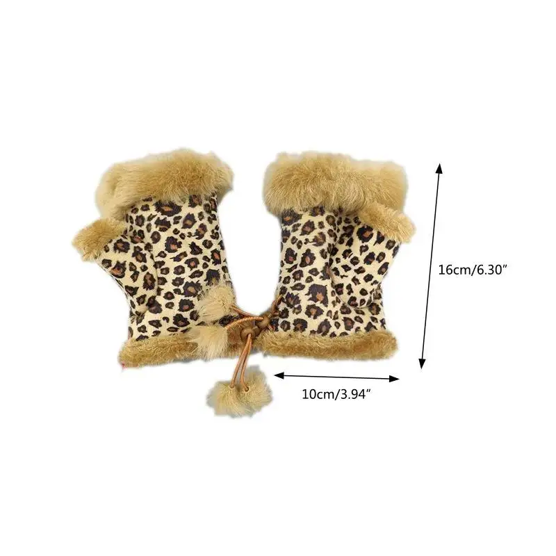 R1WE – gants épais en peluche, demi-doigts, mitaines doublées en polaire, couleur unie, en fausse fourrure lapin, pour sur