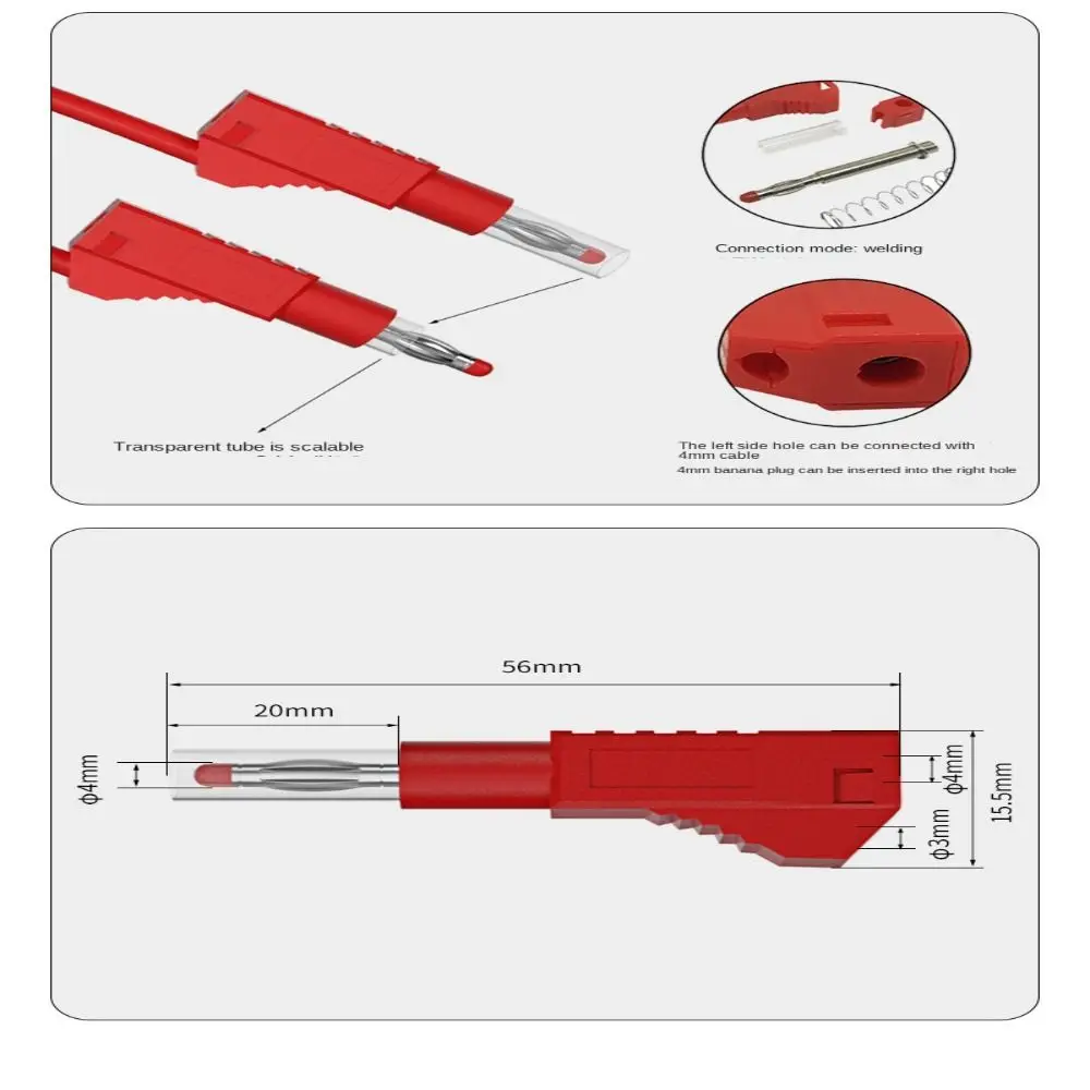 Stackable Banana Plug 4mm Banana Plug Retractable Stackable Solder In line DIY Assembly Test Banana Socket Leads Connectors