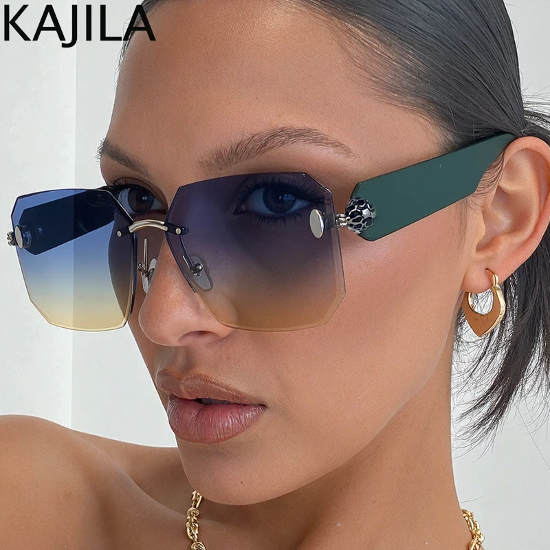 

Oversized Square Rimless Punk Sunglasses Women Big Frame 2025 Luxury Brand Vintage Polygon Frameless Sun Glasses for Lady Shades