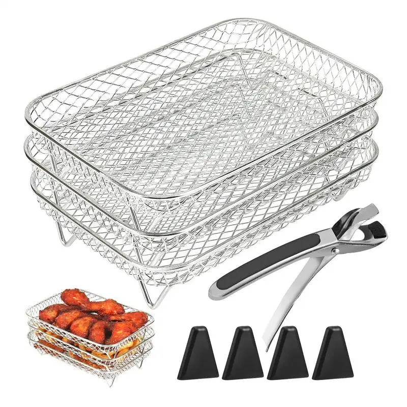 

Air Fryer Basket Air Fry Rack Kitchen Stackable Multi-Layer Stainless Steel Grill Accessories For Home Apartment Outdoor Use