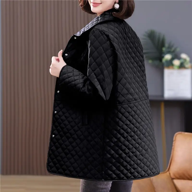 Cotton Coat Middle-Aged Mother Female Autumn And Winter 2026 New Spring Casual Mid-Long Coat Korean Jacket Rhombic lattice Parka