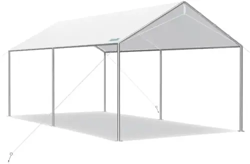 10x15 ft Heavy Duty Car Canopy Galvanized Frame Carport Outdoor Party Tent Boat Shelter with 3 Reinforced Steel Cables