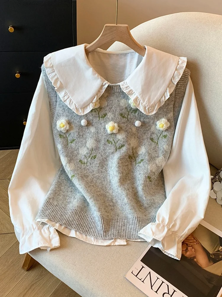 

Корейский вязаный жилет-свитер женский с воротником-стойкой, для многослойного образа, омолаживающий, осенне-зимний, новинка