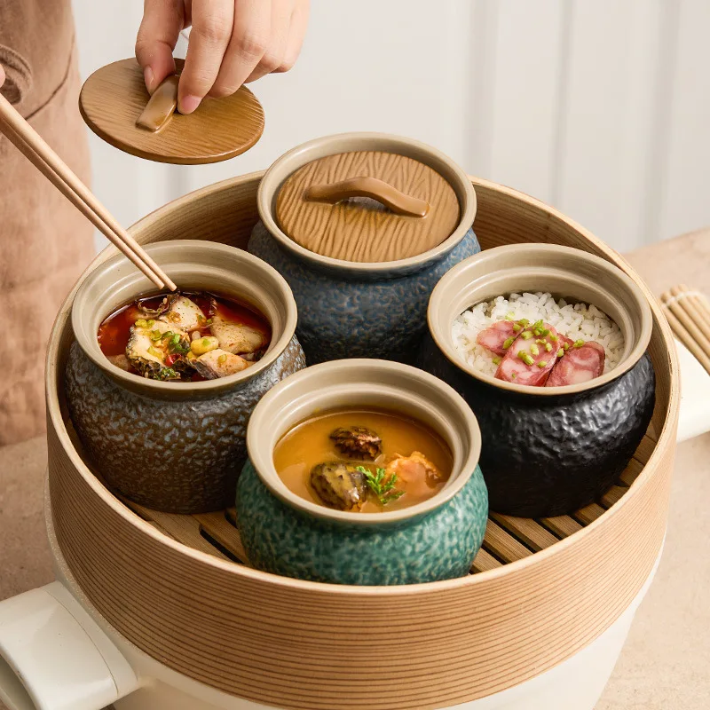 Rock Patterned Tile Stew Pot Home One Person Soup Pots Pork Ribs Black Chicken Soup Health Soup Pot Ceramic Steaming Egg Pots