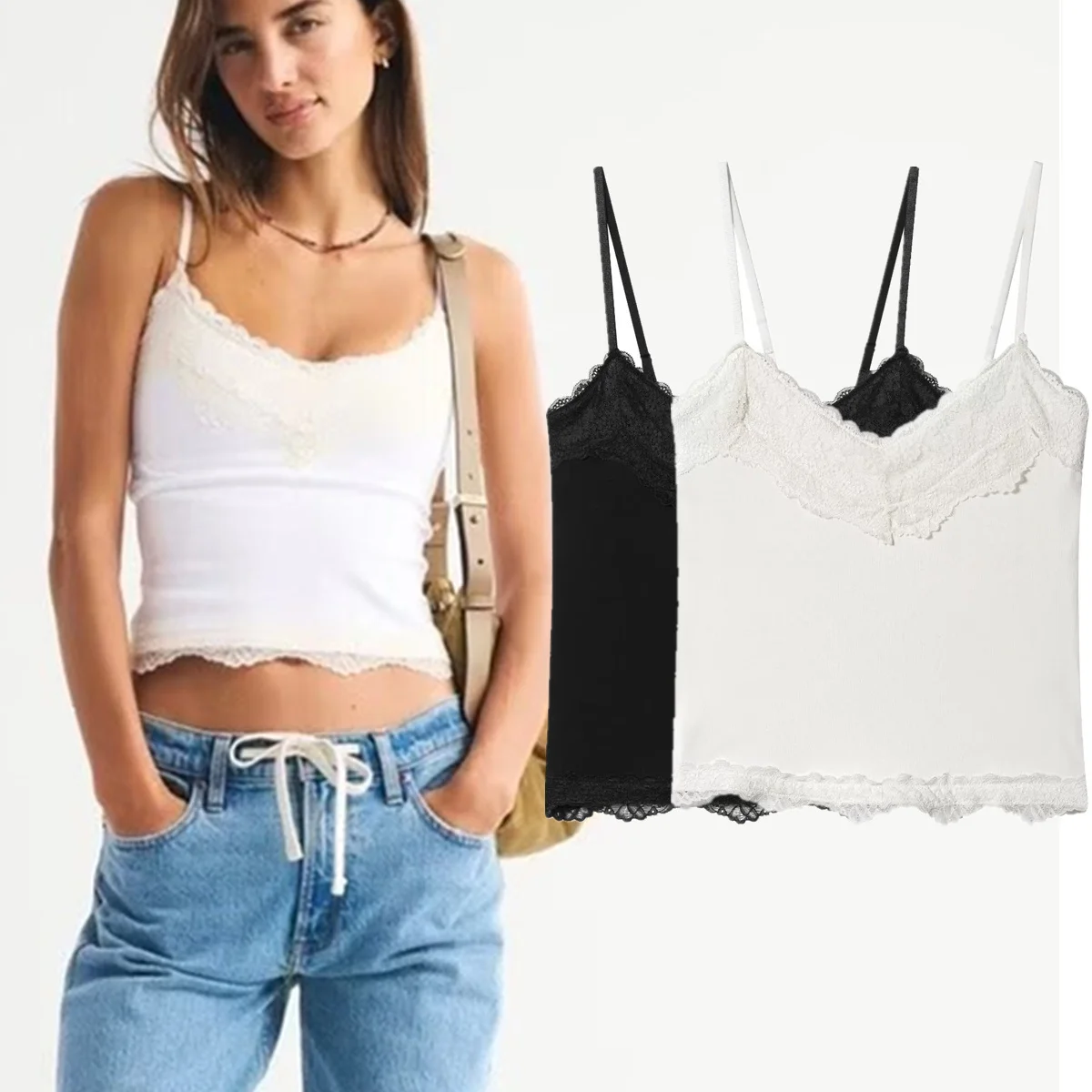 

Jenny & Dave летняя футболка-бретелька, хлопковые вязаные топы на бретелях, облегающая кружевная футболка, женская одежда, женская одежда