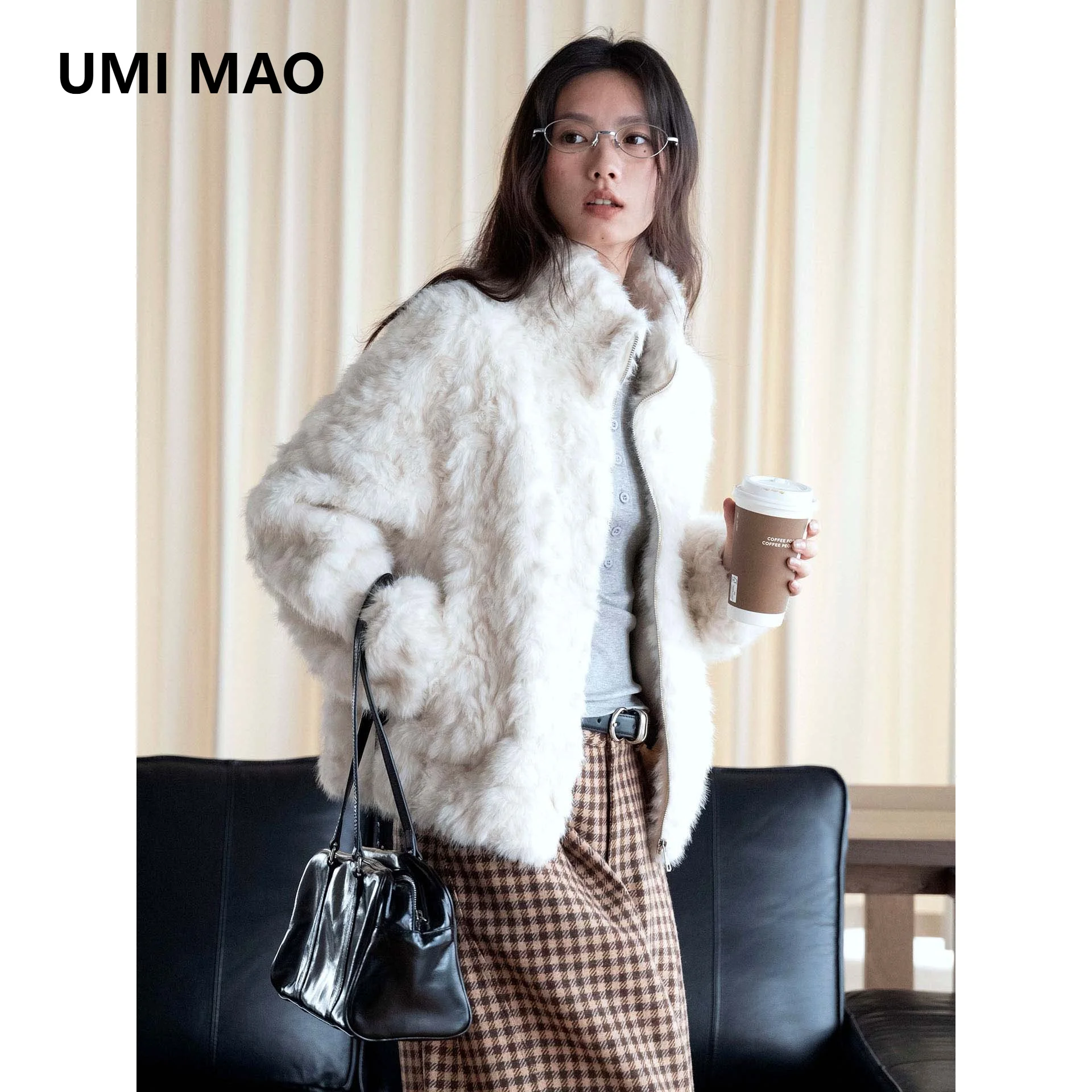 UMI MAO New Autumn Winter Korean-style Relaxed-fit Stand-up Collar Zippered Faux Fur Short Coat Loose And Casual Jacket