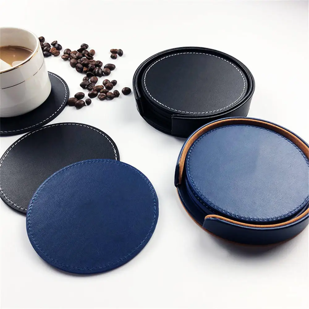 1pc PU Leather Coaster Waterproof Heat Resistant Round Cup Coaster Cup Mat Tableware Insulation Mat Bowl Placemat Home Decor