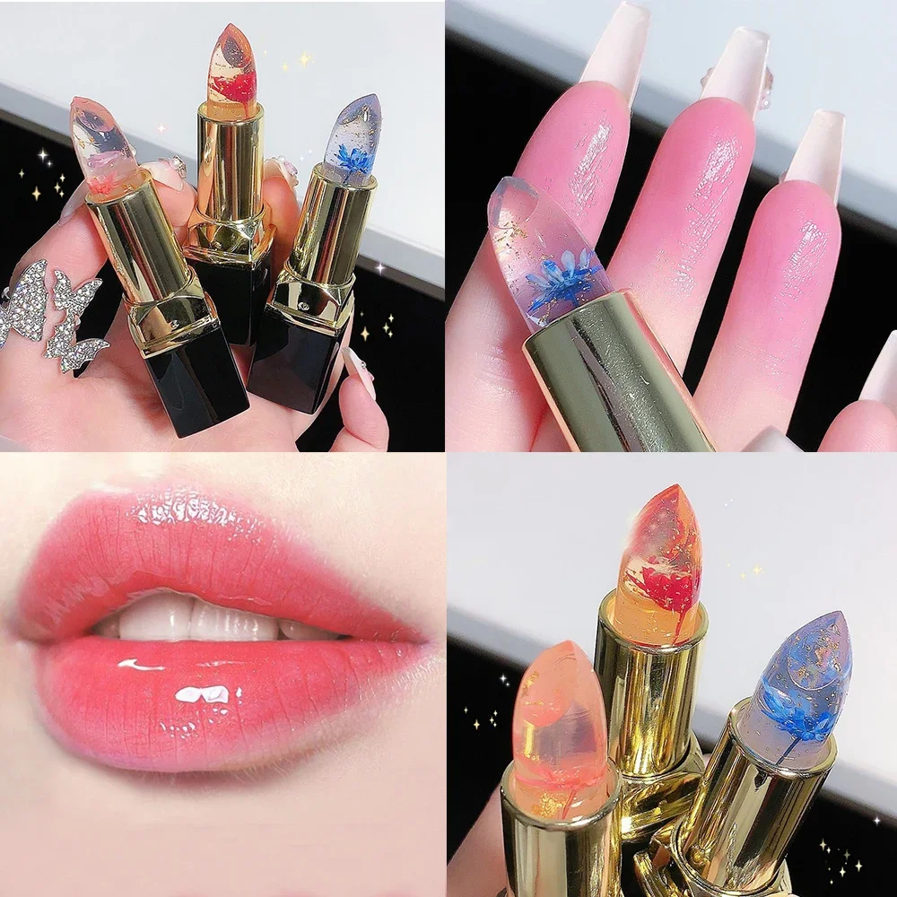 Temperature Color Change Lipstick Moisturizing Lip Primer Gold Foil Flower Jelly Lip Balm Natural Moist Lipstick Not Greasy