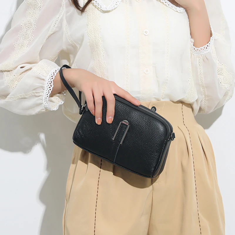 Simple Design Cowhide Handbag Women\'s Bag 2022 Trend Classic Mobile Bag Genuine Leather Wallet One Shoulder Crossbody Bag