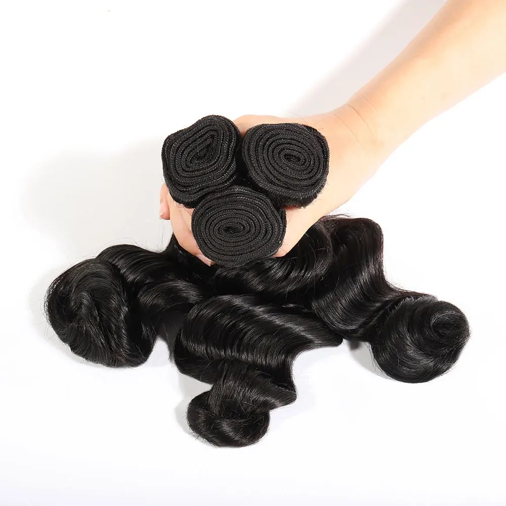 16 Inch Human Hair Bundles Loose Wave Bundles Brazilian Hair Weave Bundles Human Hair Natural Color Double Weft Hair Extensions