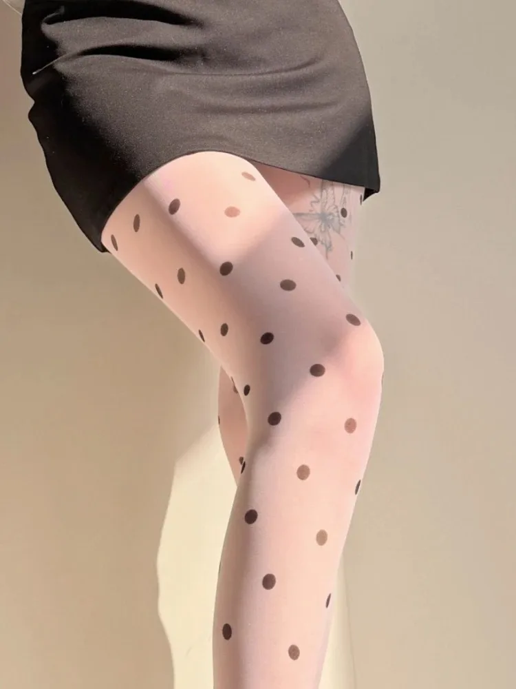 Pantyhose Women's Summer Thin Sexy Lingerie Thigh High Silk Stockings Women Tights JK White Ultra-thin Printed Polka Dots Tights