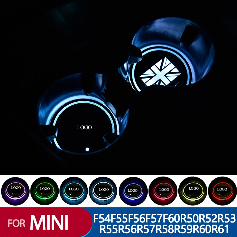 9 Colorful Change Car LED Cup Holder Cushion For MINI COOPER F54F55F56F57F60R50R52R53R55R56R57R58R59R60R61 Atmosphere Interiors