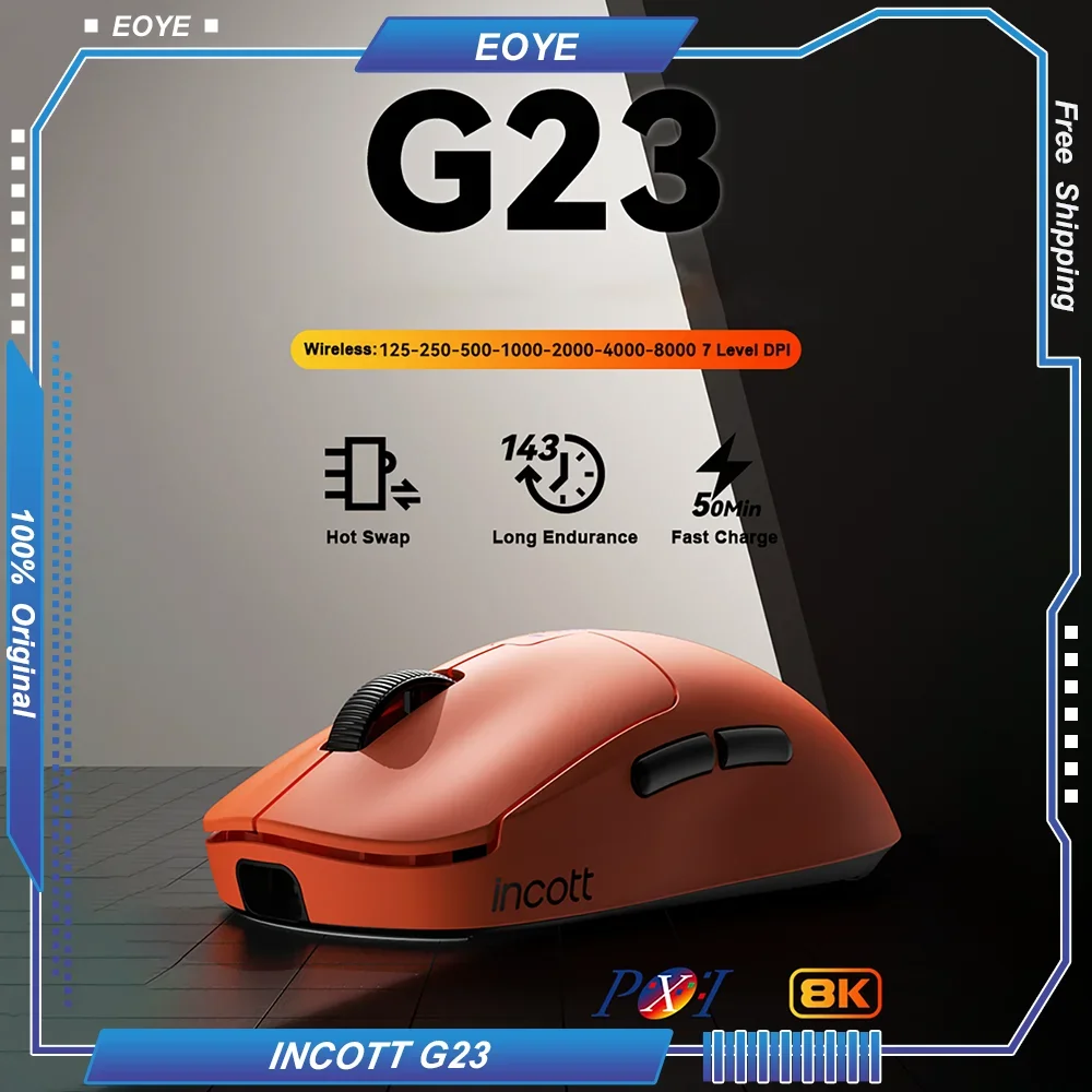 

INCOTT G23 Series Hot Swappable Micro Gaming Mouse PAW3950 8K Wireless Lightweight 32000DPI 500mAh Battery Tri-mode