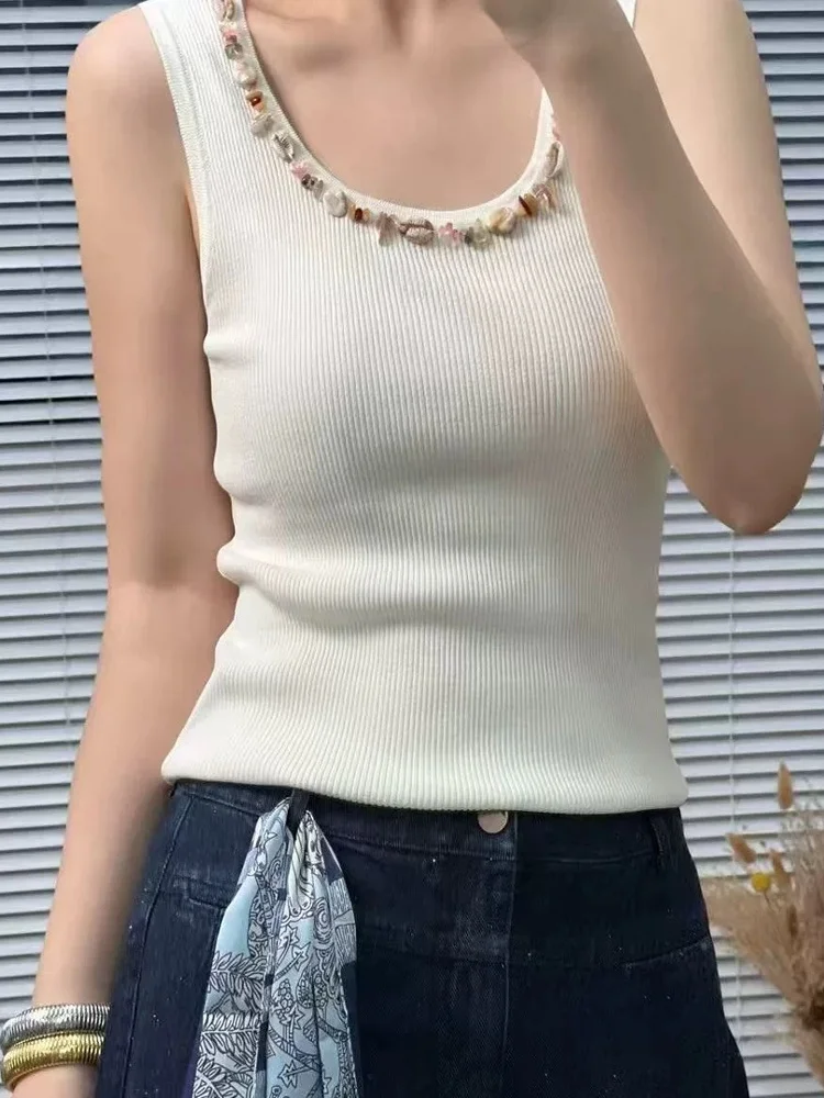 

Вязаный жилет из бисера, женский облегающий круглый жилет, весна-лето, новый универсальный трикотаж, базовый топ, модный ор S...