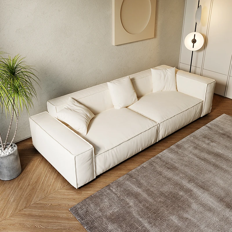 

Italian minimalist top layer cowhide leather sofa, living room for three people, internet famous modern minimalist straight row