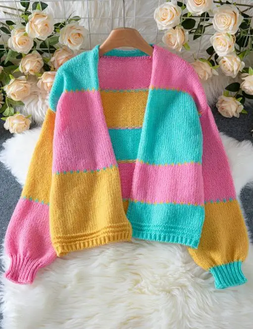 

Свитер-кардиган для женщин осенью и зимой, женская повседневная одежда, новинка 2025 года, свободный вязаный свитер в ленивом стиле, куртка