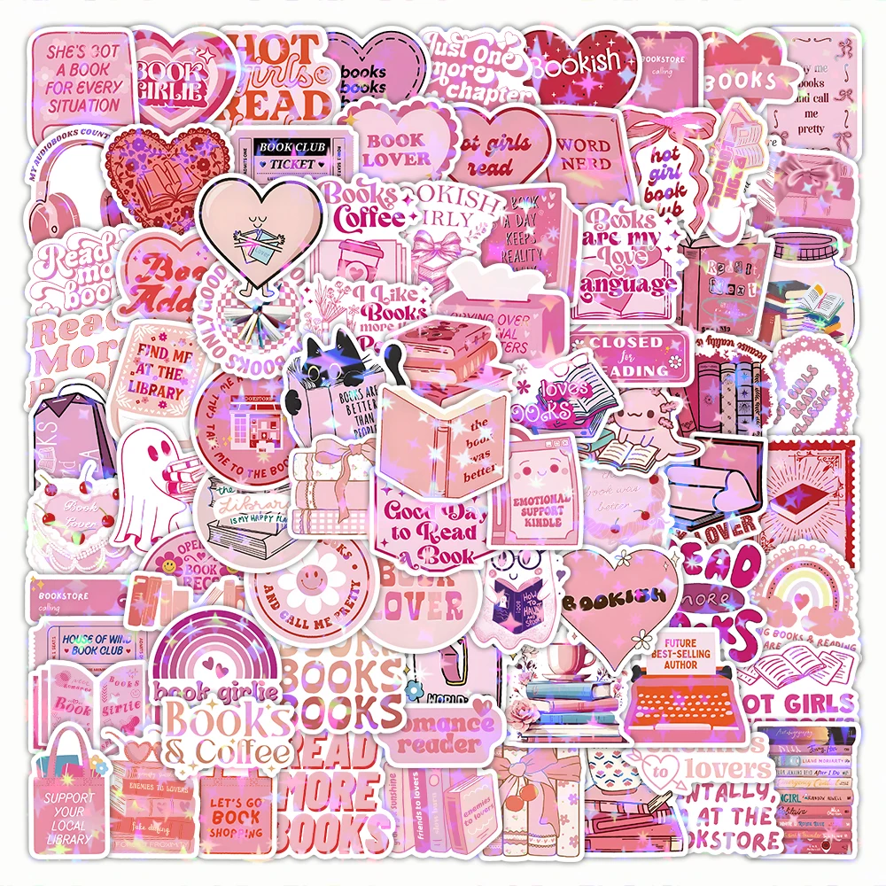 60/120 Stück Rosa Literarische Graffiti-Aufkleber Rosa Lese-Dekoration Notizbuch Gepäck Schreibwaren Sticker – Detail 1