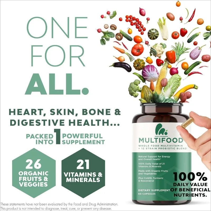 

Whole food multivitamin capsules containing 21 types of fruits and vegetables - energy, intestinal and immune health support