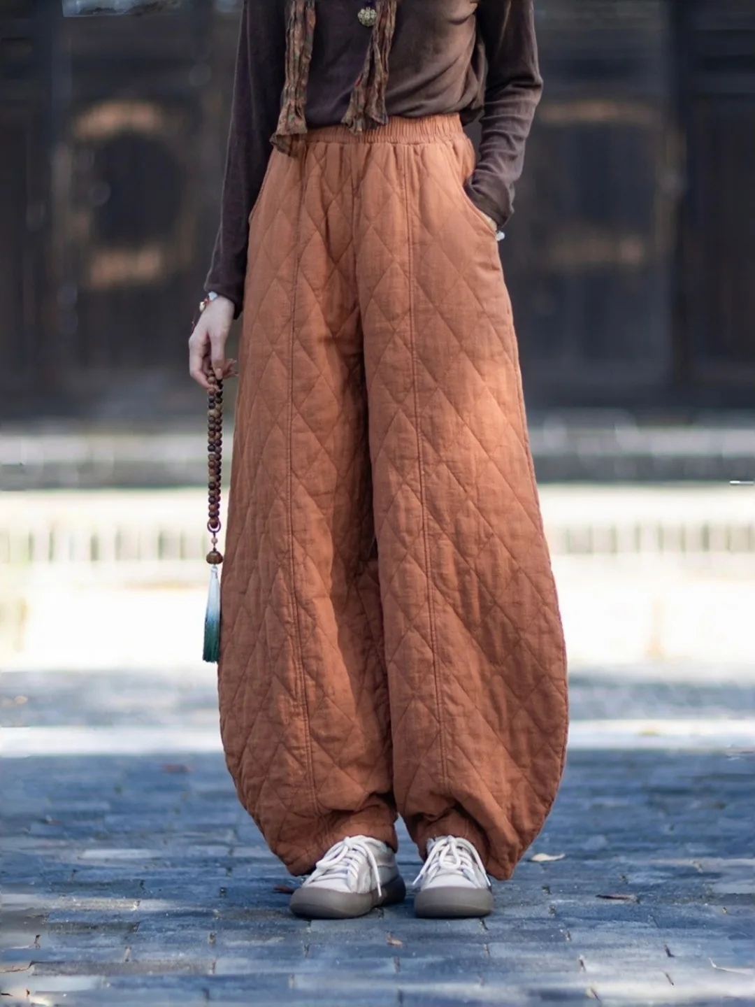 

Японские хлопковые льняные брюки-фонарики, женские зимние новые винтажные хлопковые теплые верхние брюки с высокой талией, широкие брюки