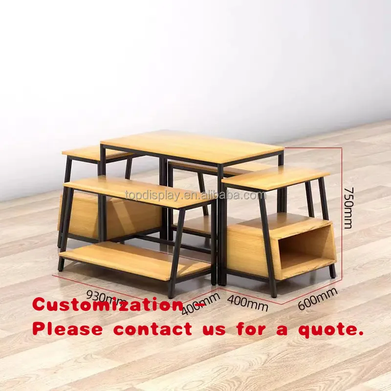 custom.Wood and Metal Combination Shelf Middle Gondola Store Customized Display Standing Rack