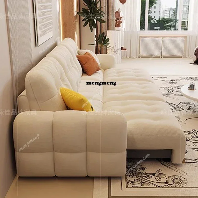 

Новинка: Французский кремовый диван-облако для небольших квартир и гостиных, с защитой от царапин кошек, прямой, из ткани.