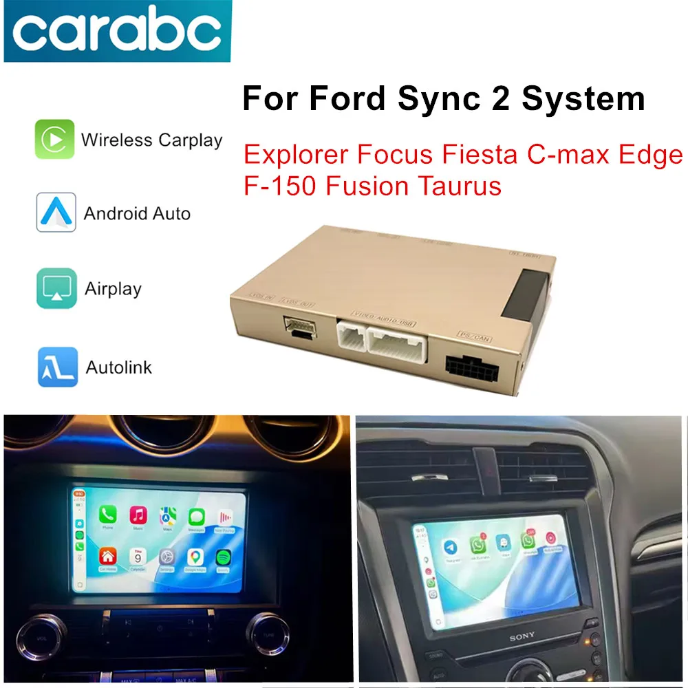 CARABC Wireless Carplay für Ford Explorer, Focus, Fiesta, C-Max, Edge, F-150, Fusion, Taurus, Sync 2 System, GPS-Navigation, Android Auto