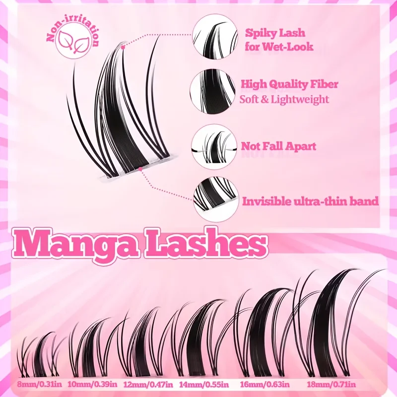 140pcs Fairy Eyelash 8-18mm Manga Eyelash C Curl Upright - Large Span DIY Eyelash Natural Expansion Wet Look Sharp Anime Eyelash image 5
